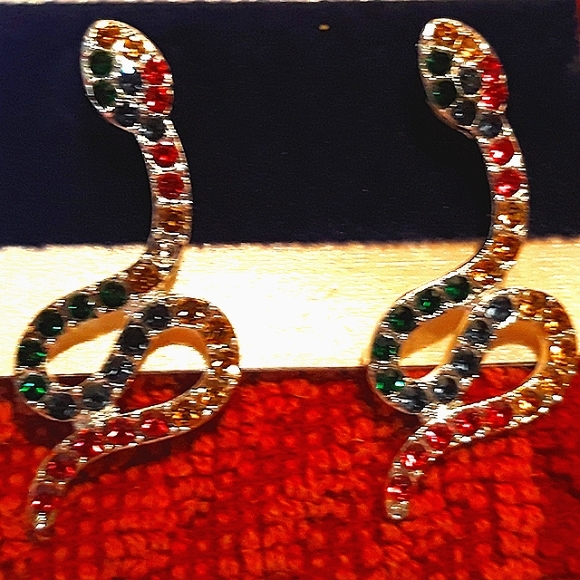 Snake Earrings Gold with crystal rhinestones multicolor GG snake design NEW - Picture 1 of 6